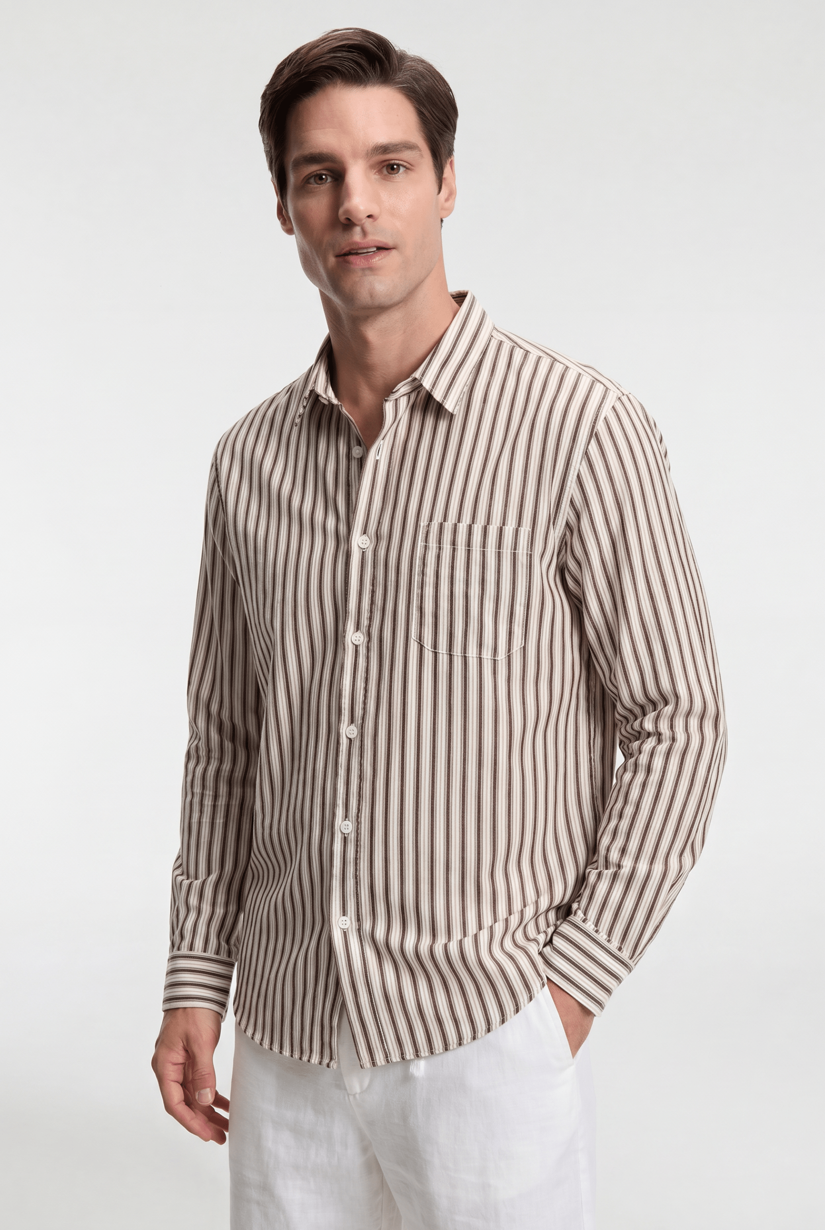 Men’s Striped Cotton Shirt - Brown/White - Rully Official