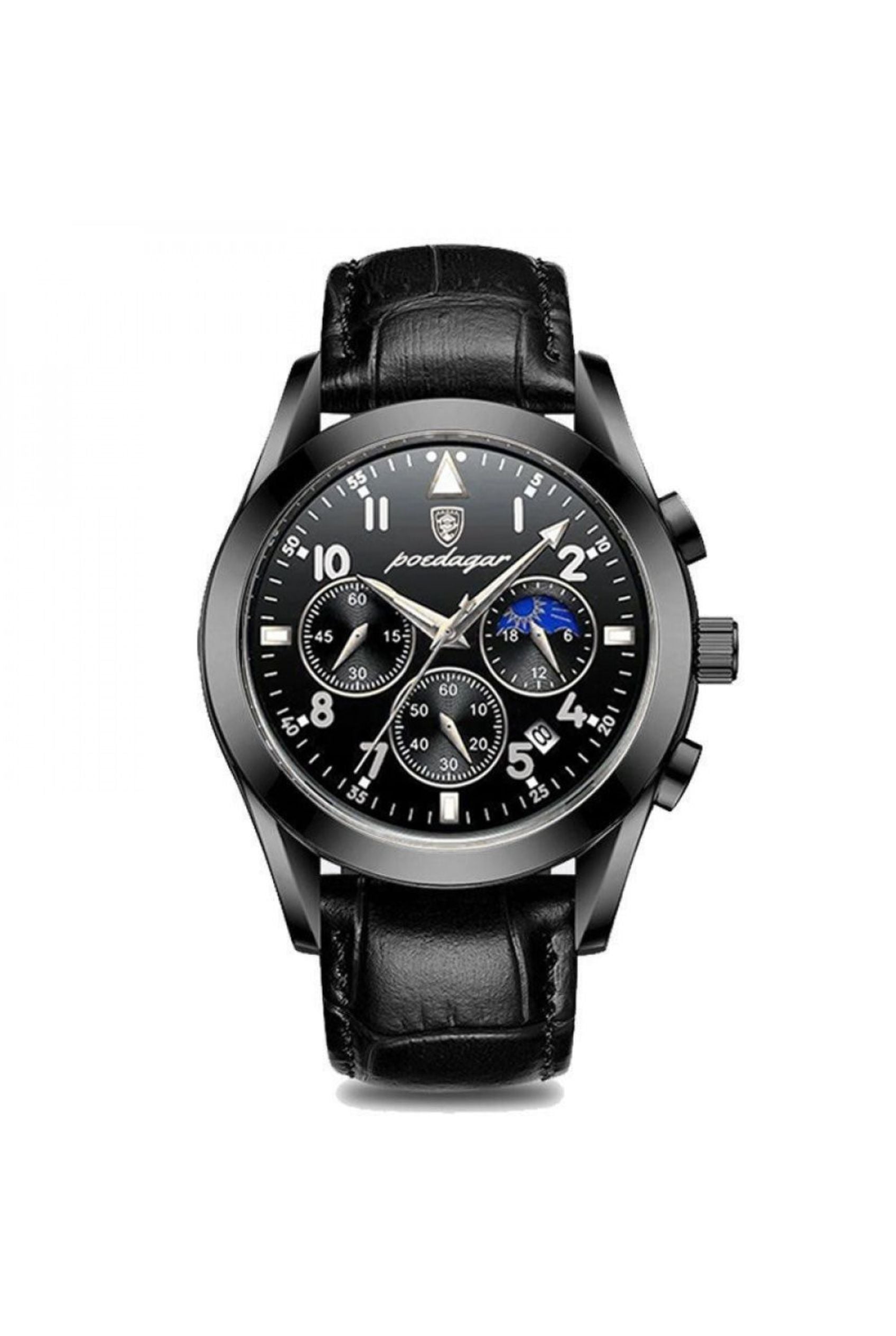 Men’s Watch — Chronoforge (Leather Strap) - Black Strap | Black Dial | Black Case - Rully Official
