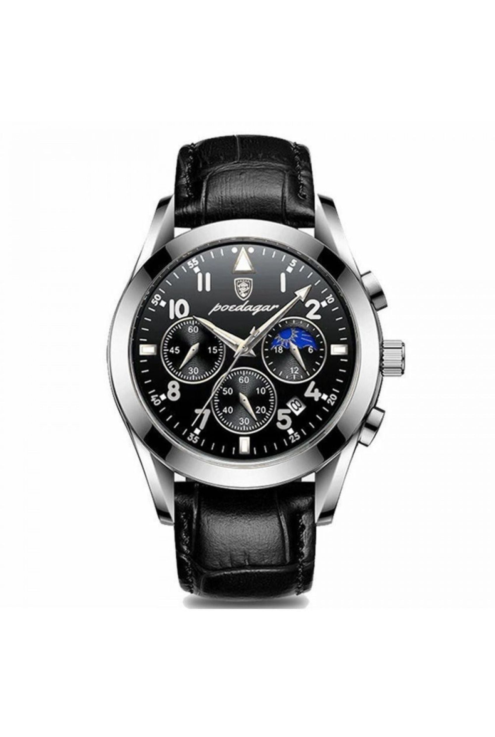 Men’s Watch — Chronoforge (Leather Strap) - Black Strap | Black Dial | Silver Case - Rully Official