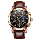 Men’s Watch — Chronoforge (Leather Strap) - Brown Strap | Black Dial | Gold Case - Rully Official