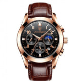 Men’s Watch — Chronoforge (Leather Strap) - Brown Strap | Black Dial | Gold Case - Rully Official