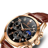Men’s Watch — Chronoforge (Leather Strap) - Brown Strap | Black Dial | Gold Case - Rully Official