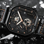 Men’s Watch — Machine - (Leather) Black Strap | Gold Accents | Black Case - Rully Official