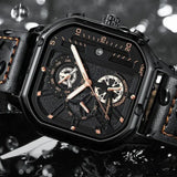 Men’s Watch — Machine - (Leather) Black Strap | Gold Accents | Black Case - Rully Official