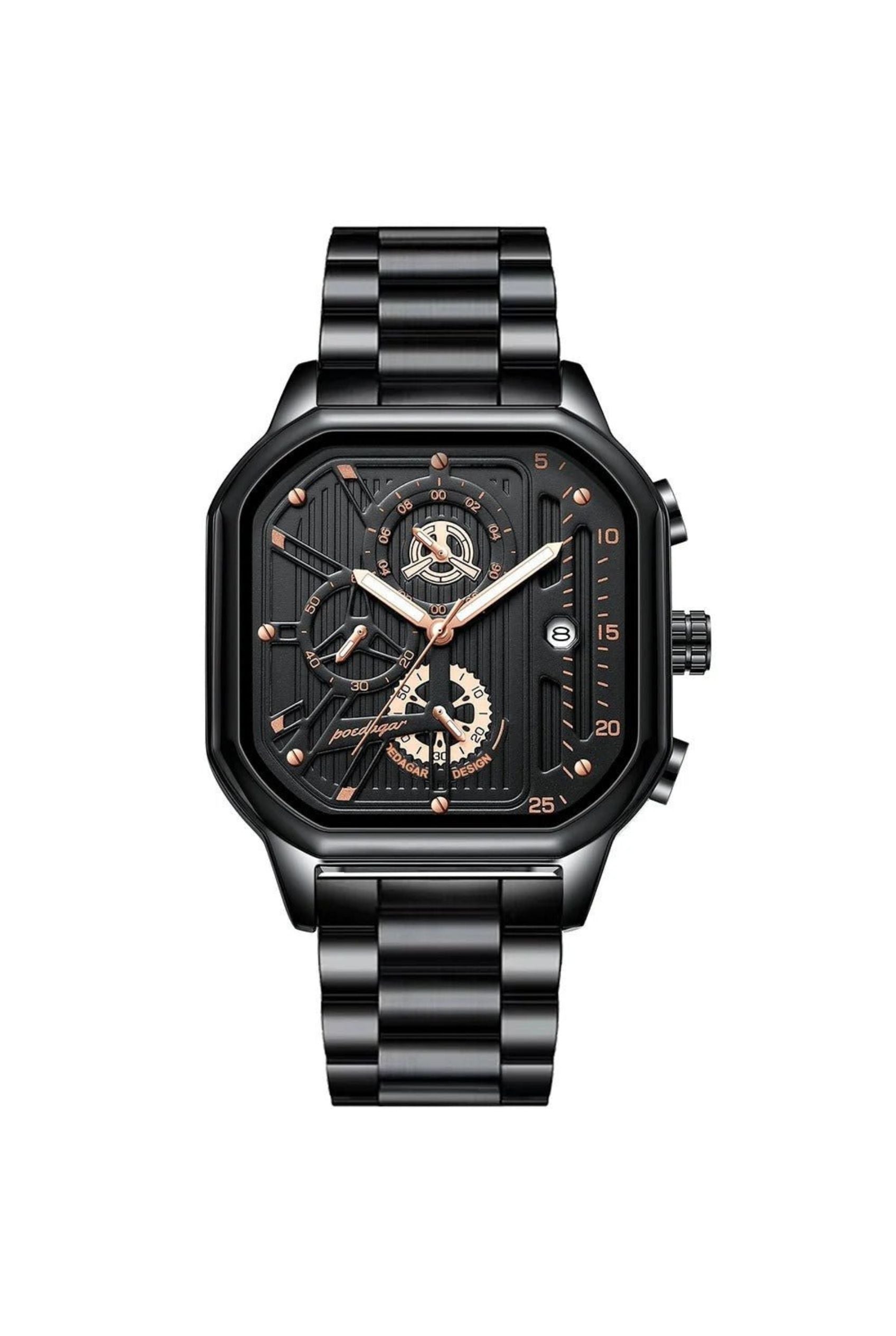 Men’s Watch — Machine - (Steel) Black Strap | Gold Accents | Black Case - Rully Official