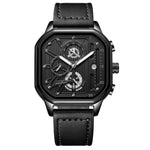 Men’s Watch — Machine - (Leather) Black Strap | Silver Accents | Black Case - Rully Official