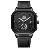 Men’s Watch — Machine - (Leather) Black Strap | Silver Accents | Black Case - Rully Official
