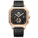 Men’s Watch — Machine - (Leather) Black Strap | Gold Accents | Gold Case - Rully Official