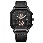 Men’s Watch — Machine - (Leather) Black Strap | Gold Accents | Black Case - Rully Official