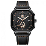 Men’s Watch — Machine - (Leather) Black Strap | Gold Accents | Black Case - Rully Official