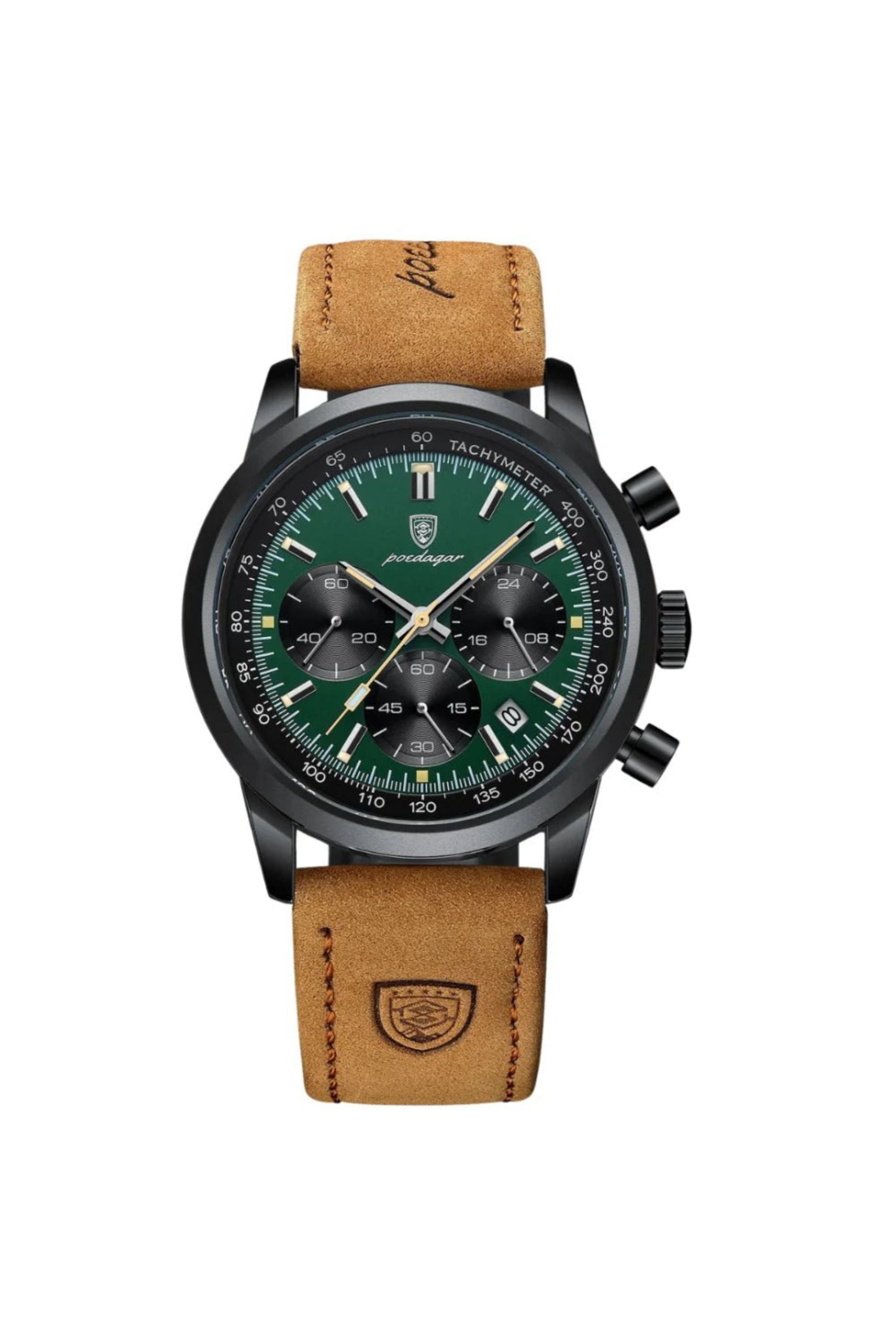 Men’s Watch — Classic Latitude - Brown Strap | Green Dial | Black Case - Rully Official