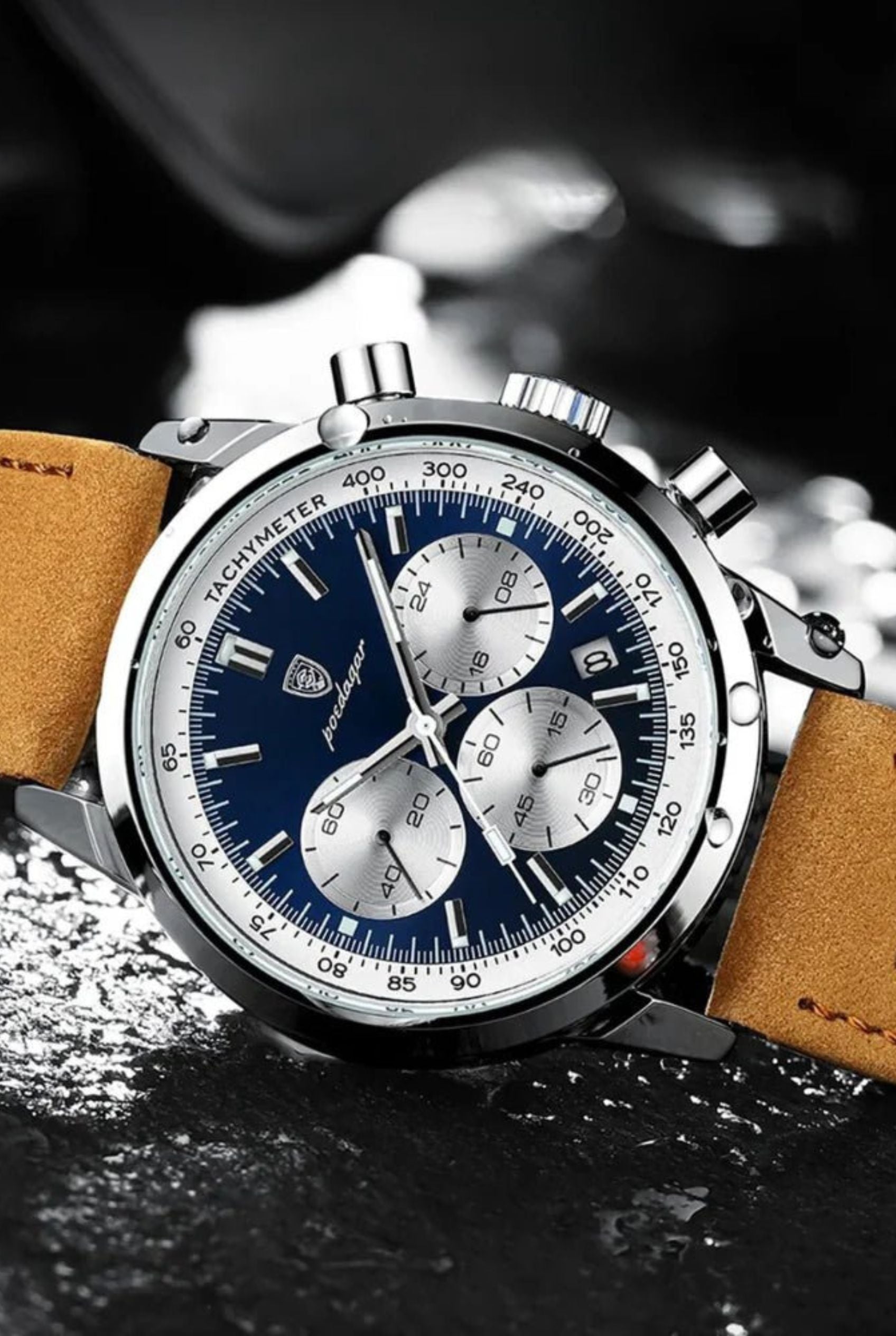 Men’s Watch — Classic Latitude - Brown Strap | Blue Dial | Silver Case - Rully Official