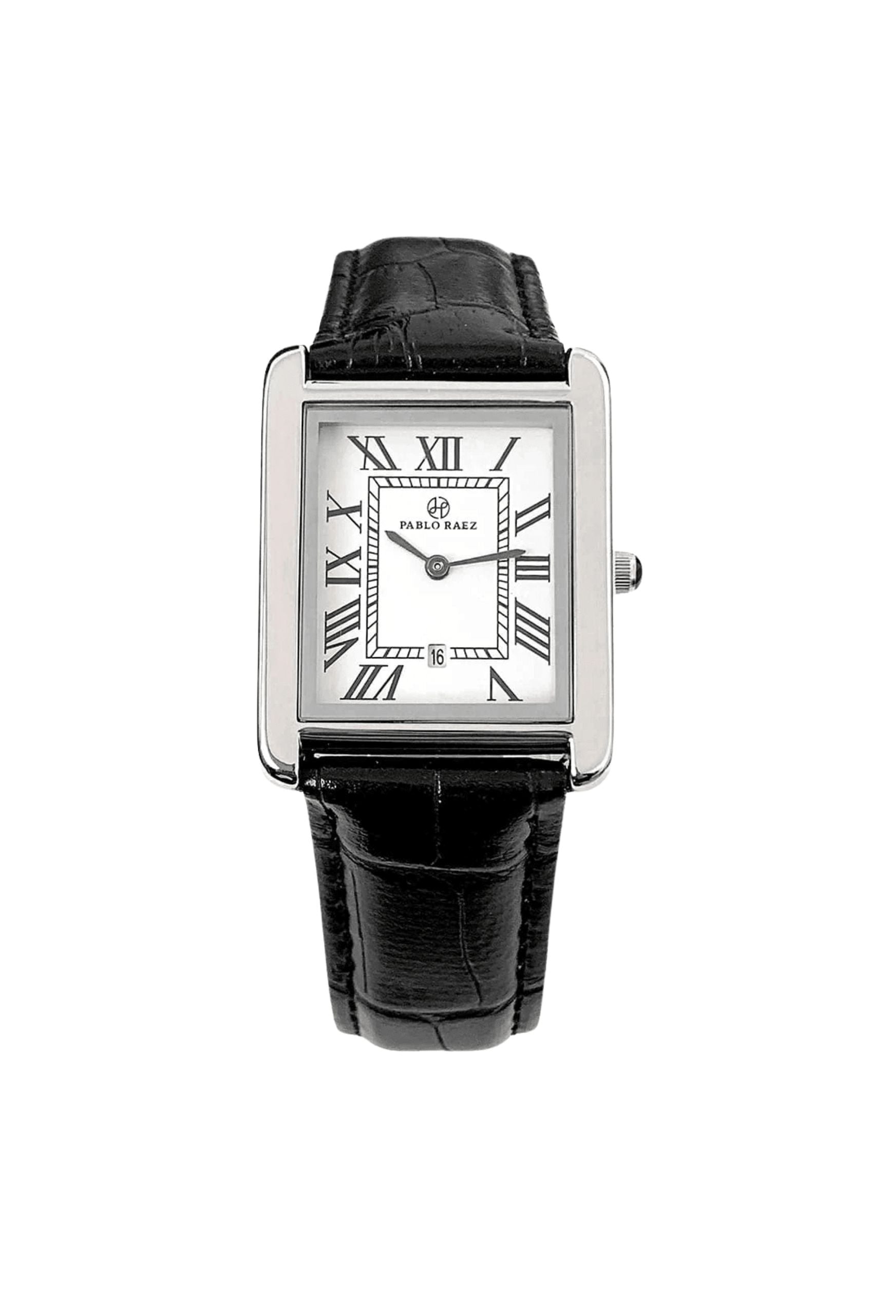 Men’s Watch — Pablo Raez (Leather Strap) - Black Strap | White Dial | Silver Case - Rully Official