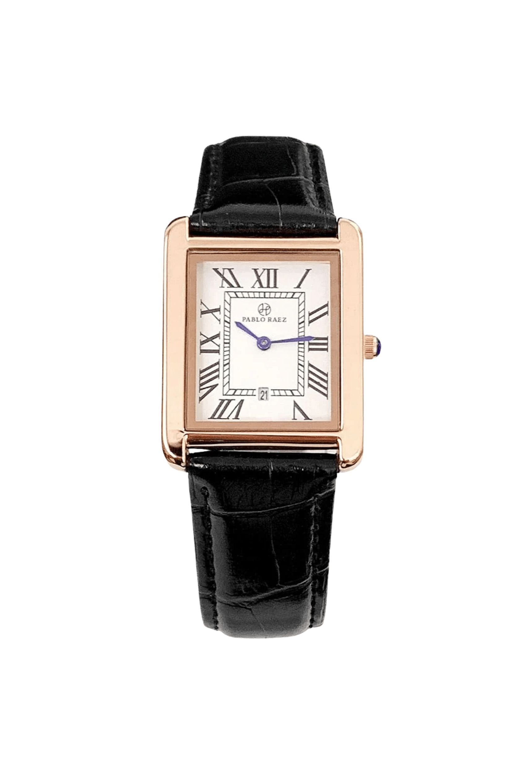 Men’s Watch — Pablo Raez (Leather Strap) - Black Strap | White Dial | Gold Case - Rully Official