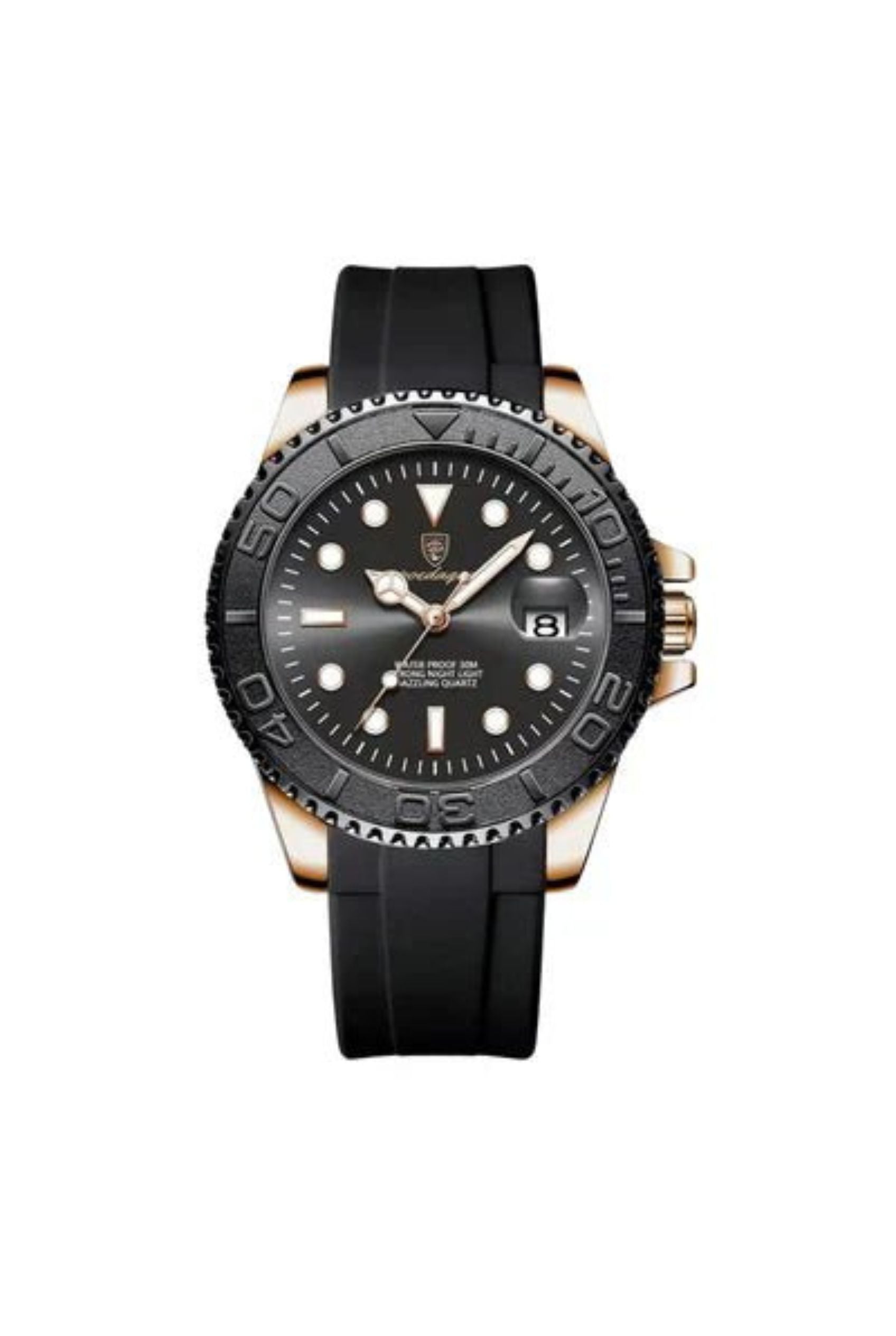 Men’s Watch — Classic Noble - (Silicone) Black Strap | Black Dial - Rully Official