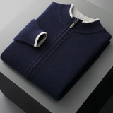 Men's Extra-Fine Merino Wool Two-Tone Zip Cardigan
