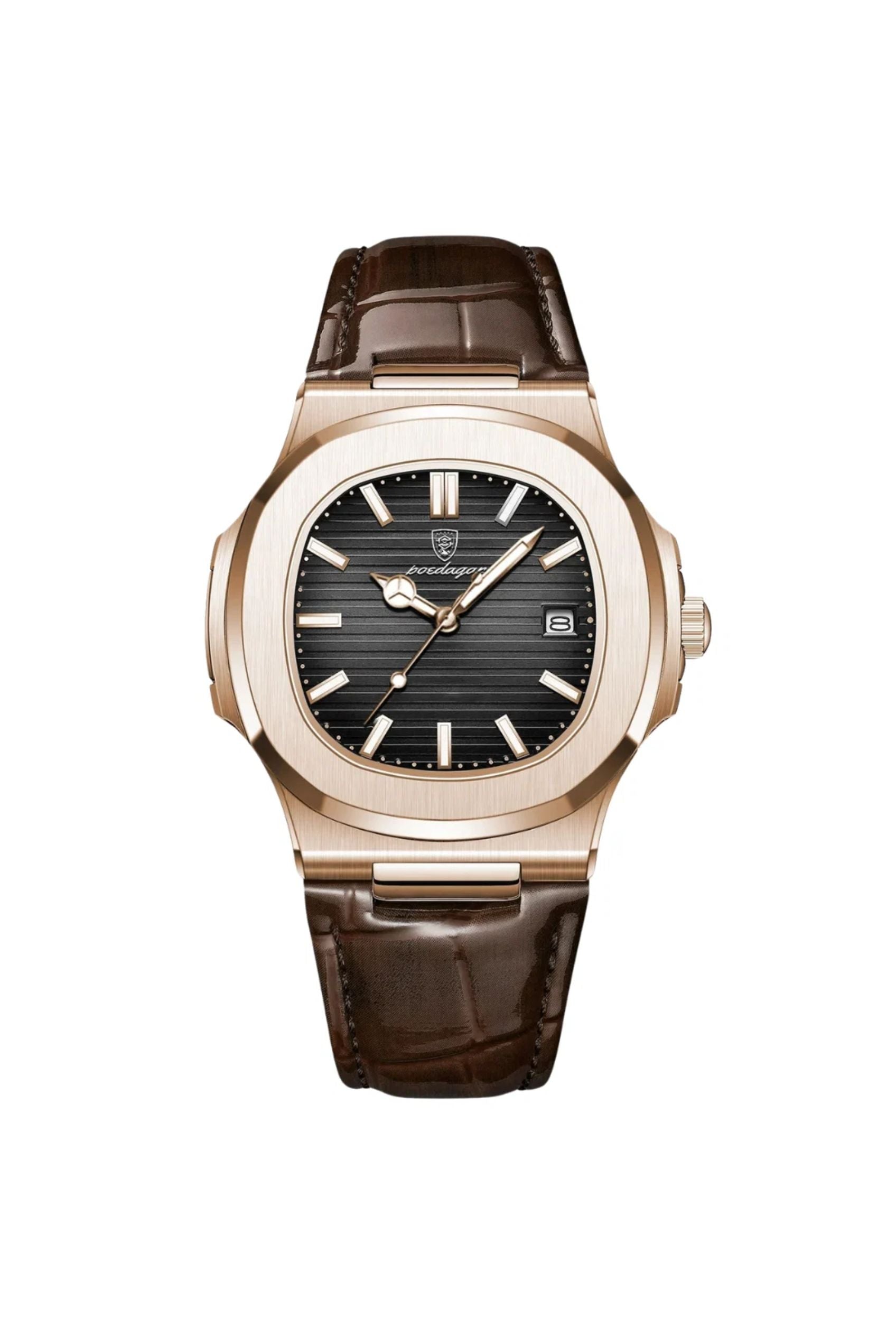 Men’s Watch — Classic Regalia - Brown Strap | Black Dial | Rose Gold Case - Rully Official