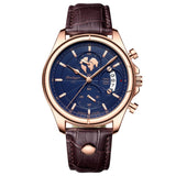 Men’s Watch — Vero (Leather Strap) - Brown Strap | Navy Dial | Gold Case - Rully Official