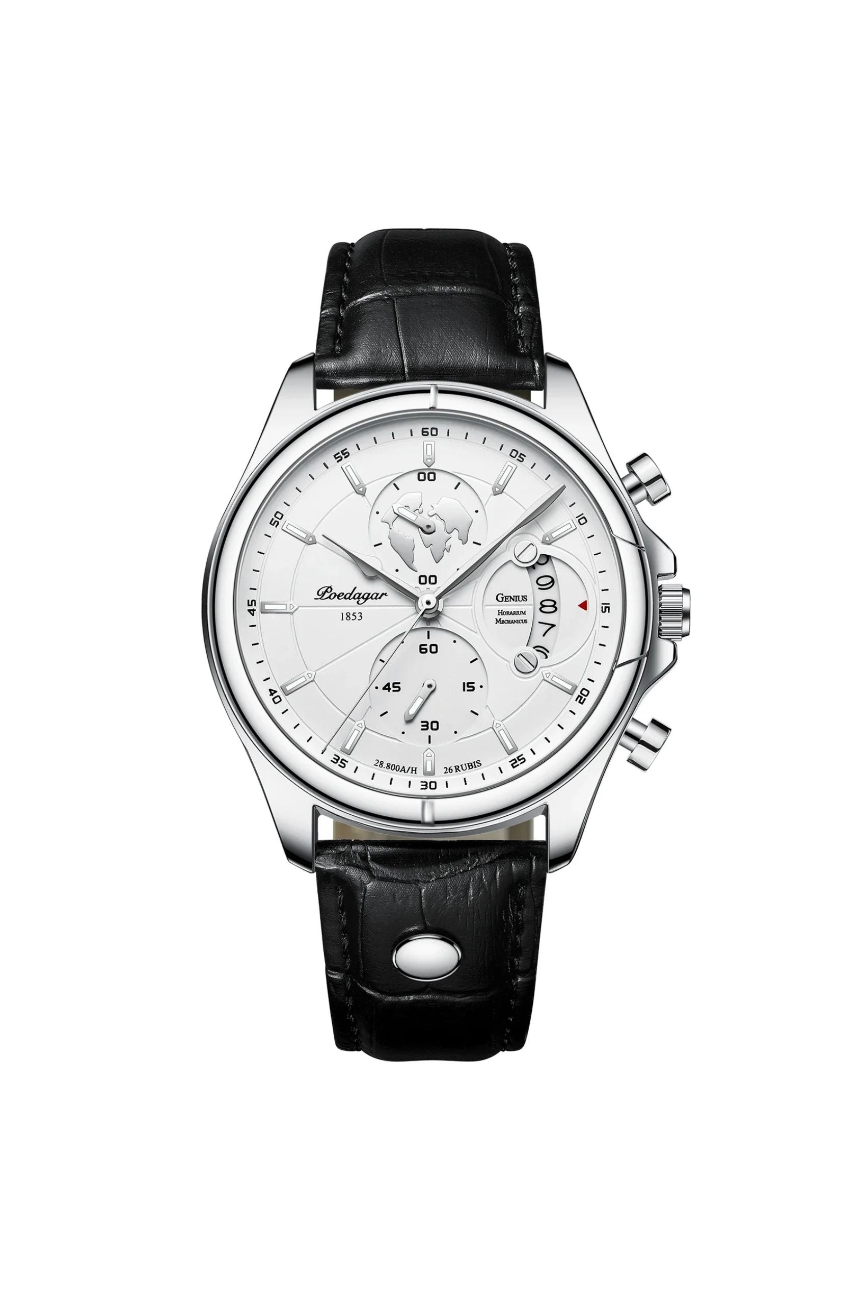 Men’s Watch — Vero (Leather Strap) - Black Strap | White Dial | Silver Case - Rully Official