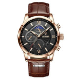 Men’s Watch — Legacy (Leather Strap) - Brown Strap | Black Dial | Gold Case - Rully Official