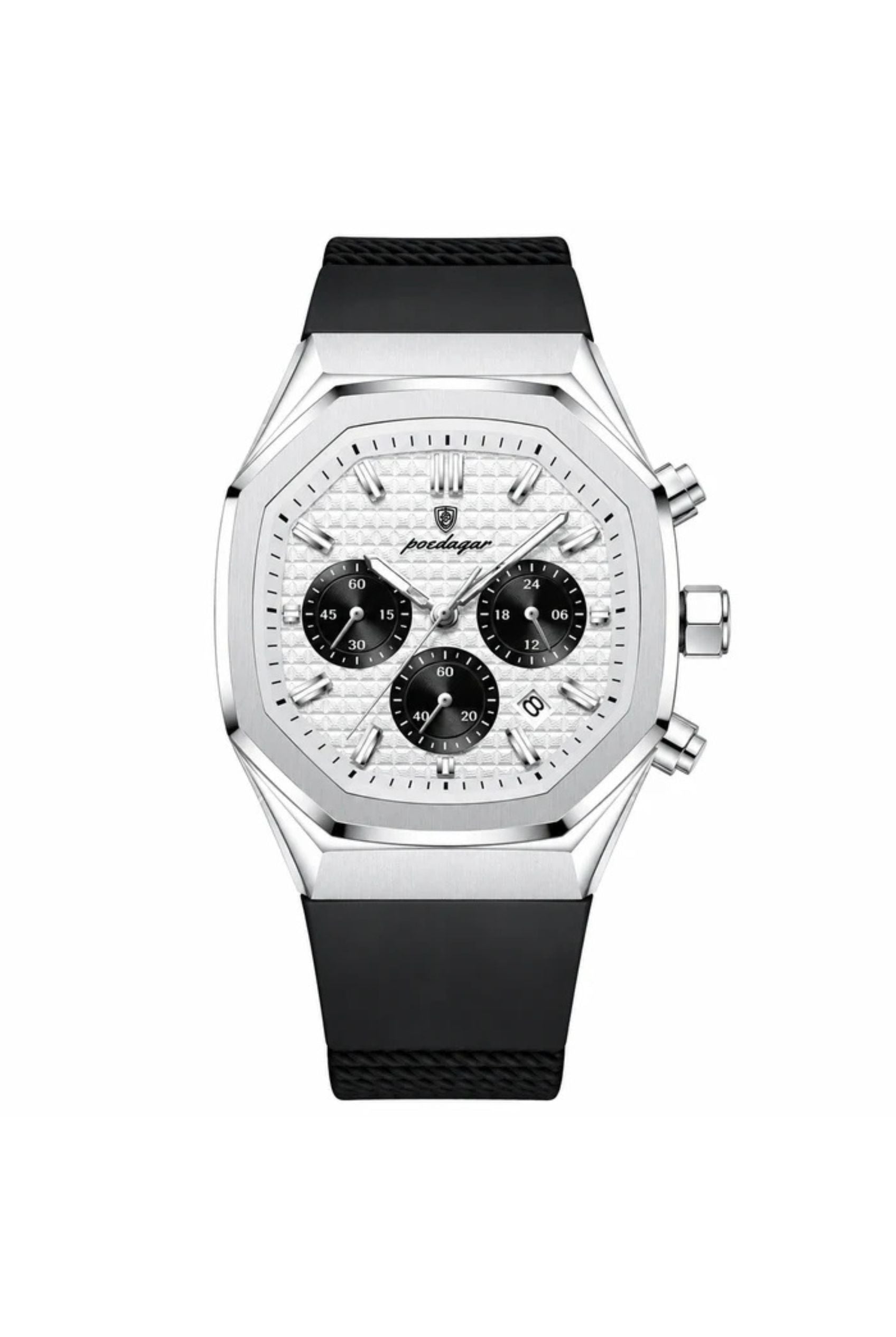 Men's Watch — The Outrider - Black Strap | White Dial | Silver Case - Rully Official