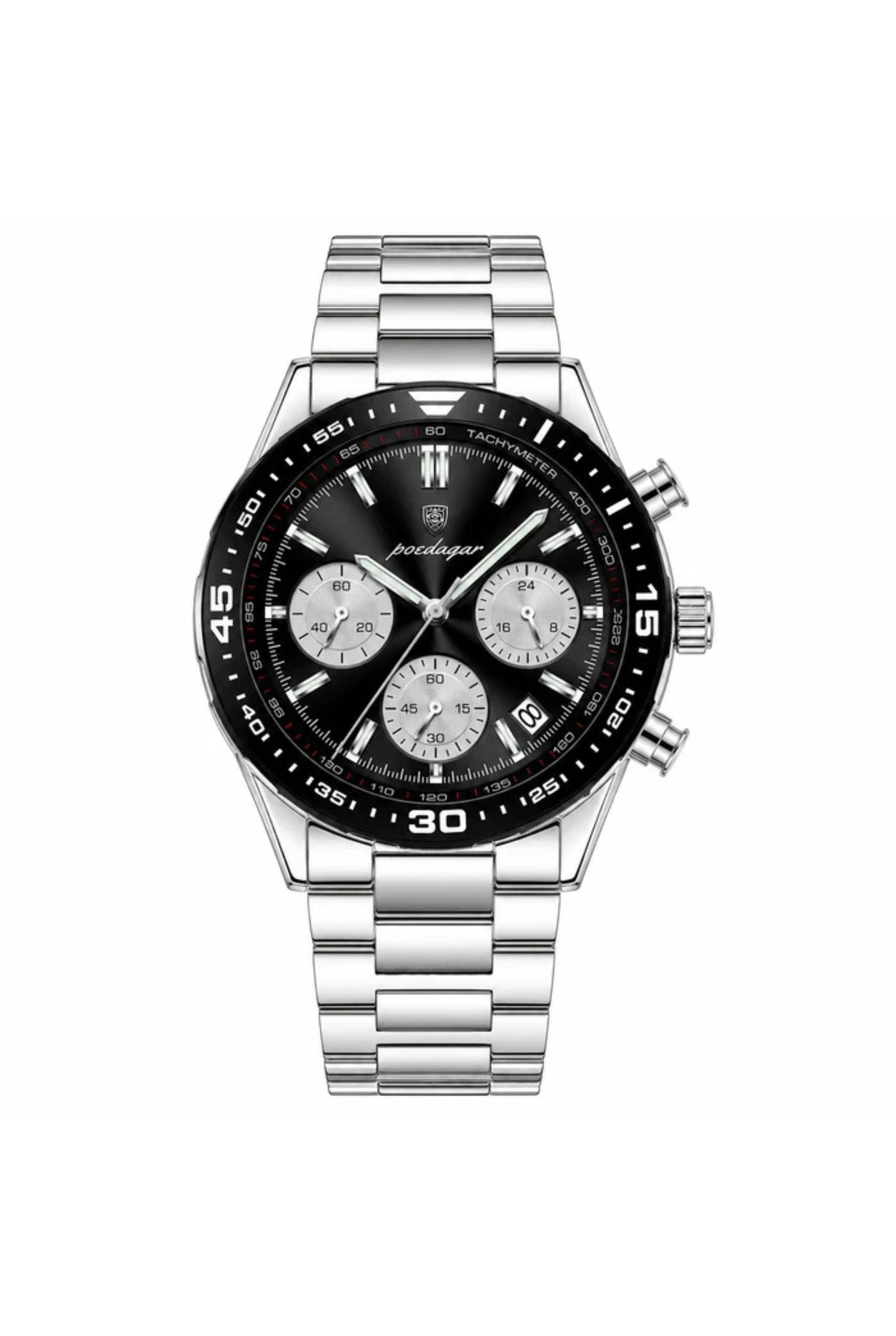 Men's Watch — The Apex - Silver Strap | Black Dial | Black Case - Rully Official