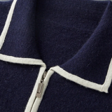 Men's Extra-Fine Merino Wool Two-Tone Polo Cardigan