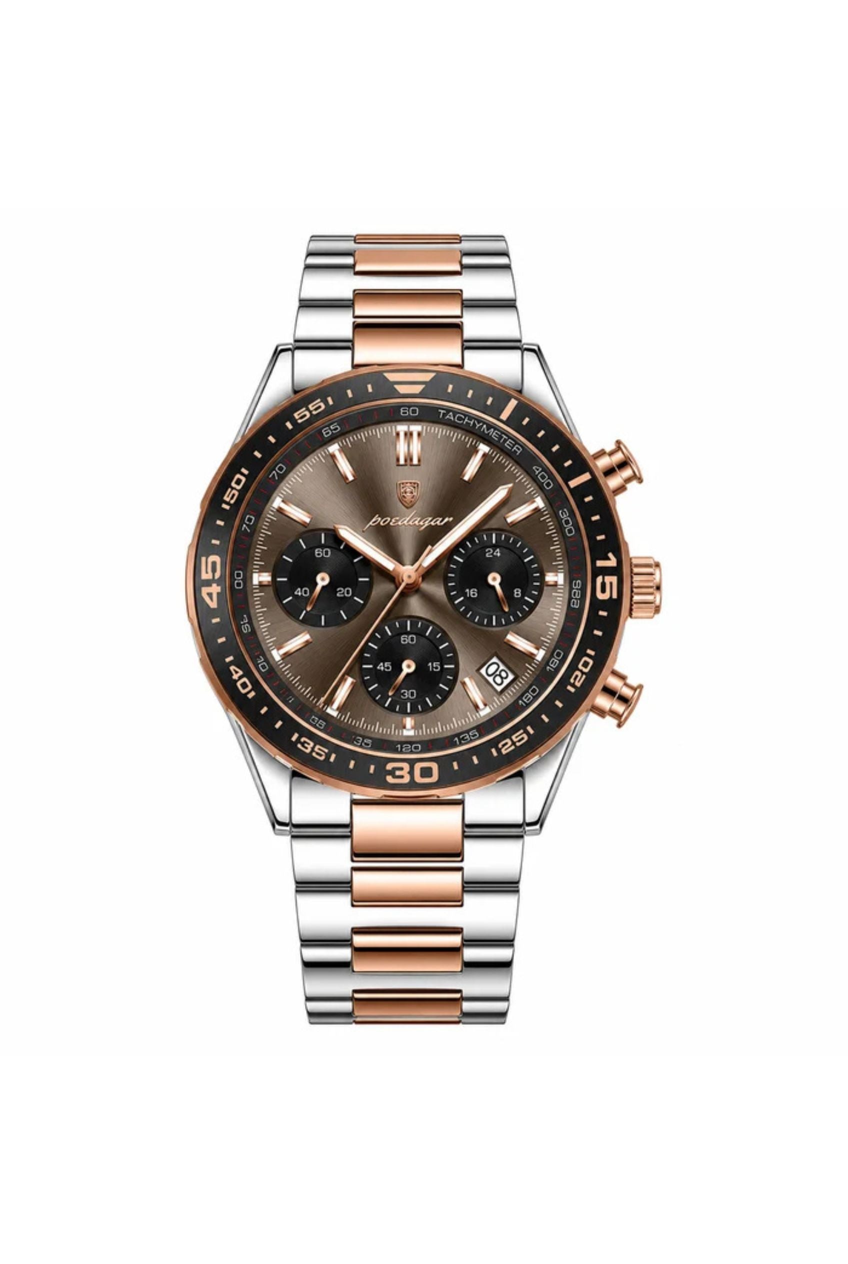 Men's Watch — The Apex - Silver/Rose Gold Strap | Brown Dial | Black/Rose Gold Case - Rully Official