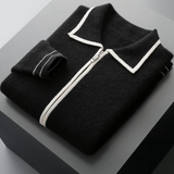 Men's Extra-Fine Merino Wool Two-Tone Polo Cardigan