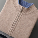 Men's Extra-Fine Merino Wool Two-Tone Zip Cardigan