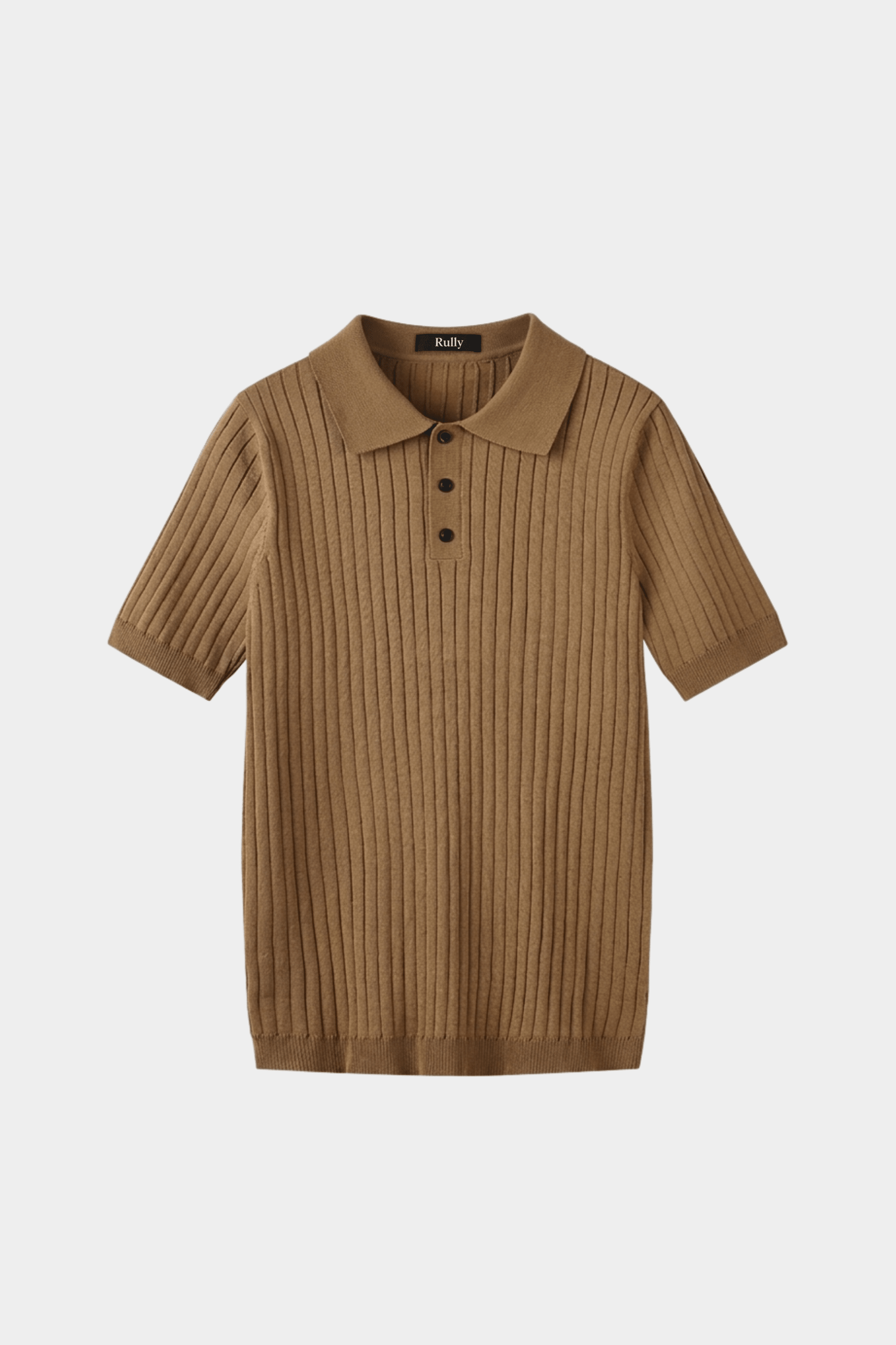 Men’s Ribbed Knit Polo Shirt - Brown - Rully Official