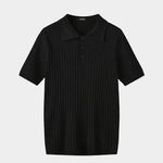 Men’s Ribbed Knit Polo Shirt - Black - Rully Official