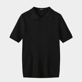 Men’s Ribbed Knit Polo Shirt - Black - Rully Official