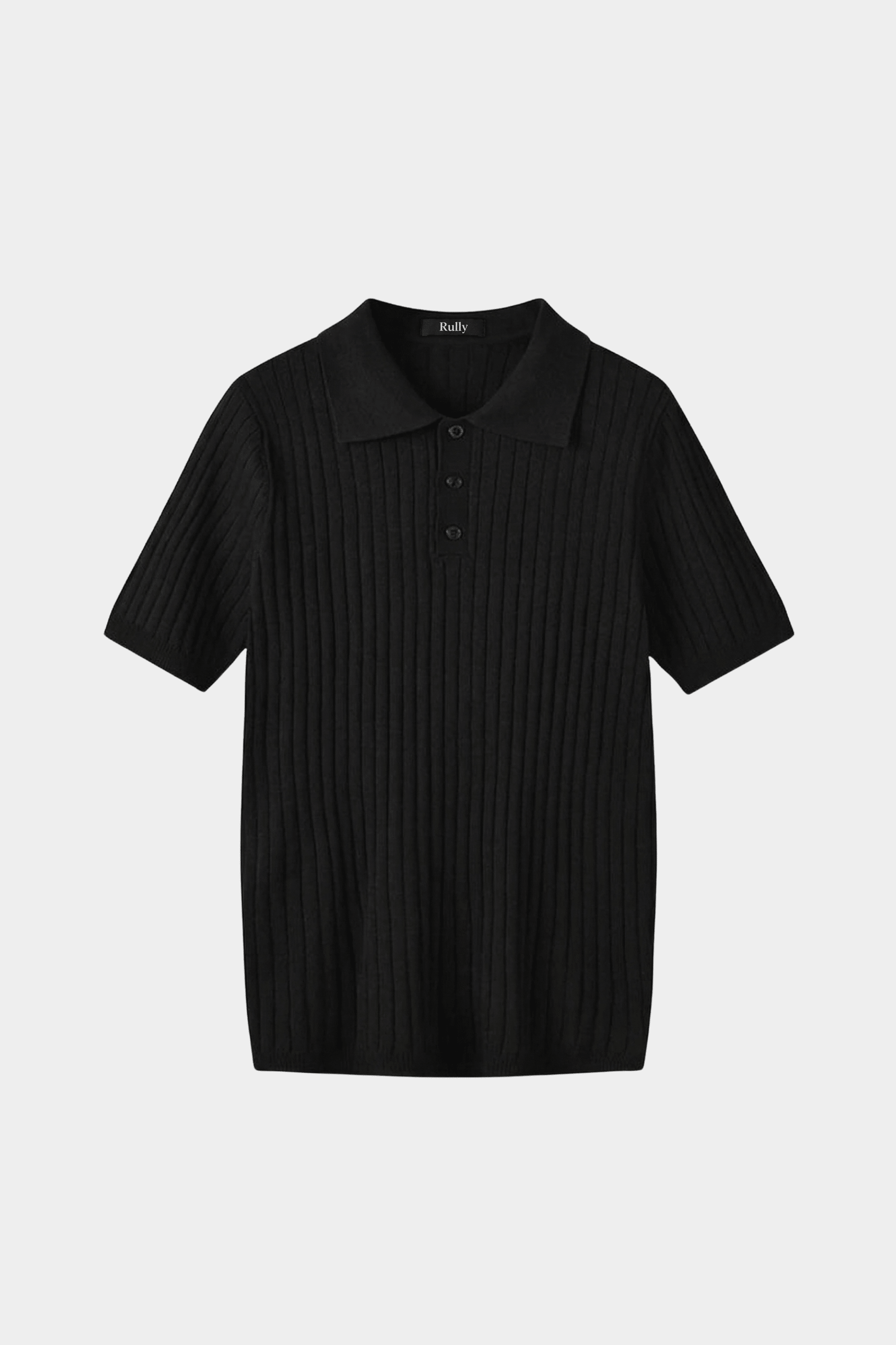 Men’s Ribbed Knit Polo Shirt - Black - Rully Official