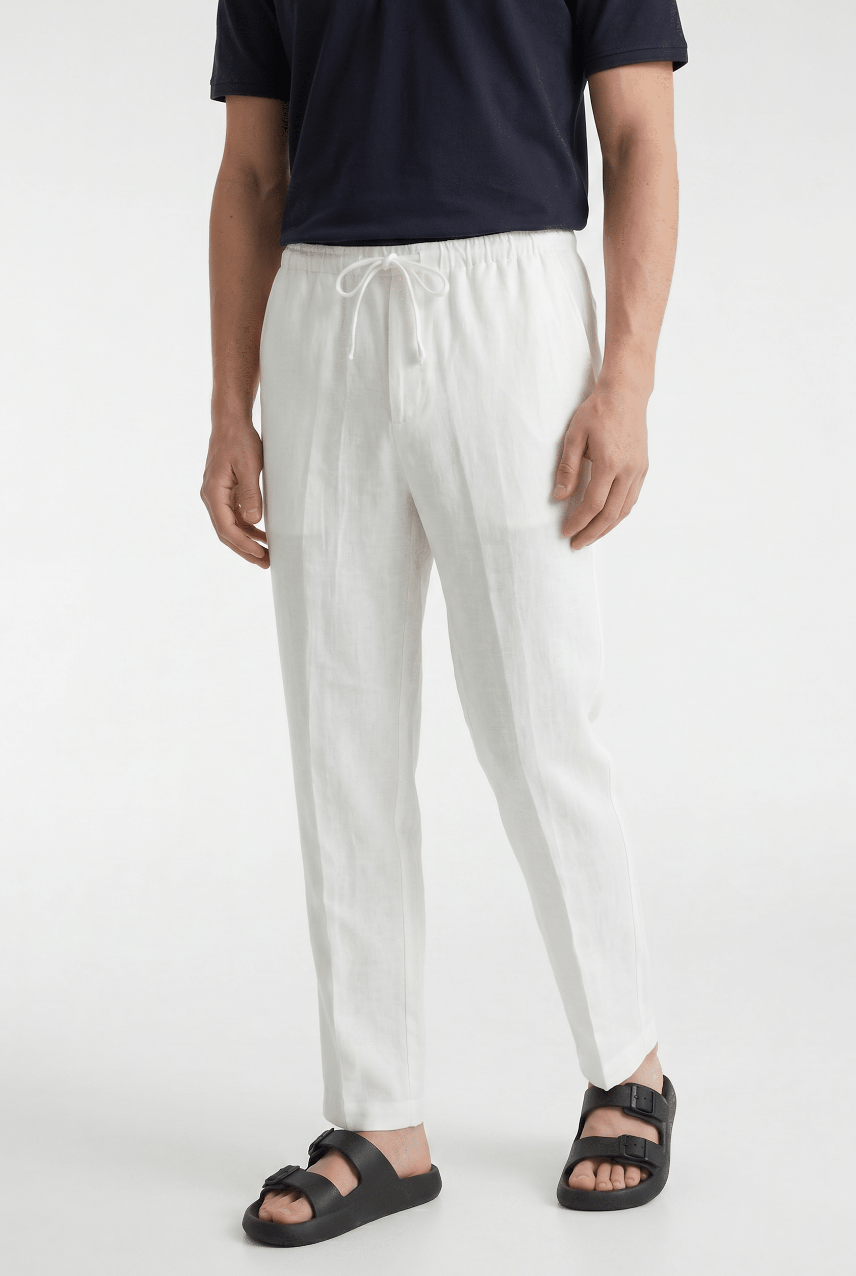Men’s Linen Drawstring Trousers - White - Rully Official
