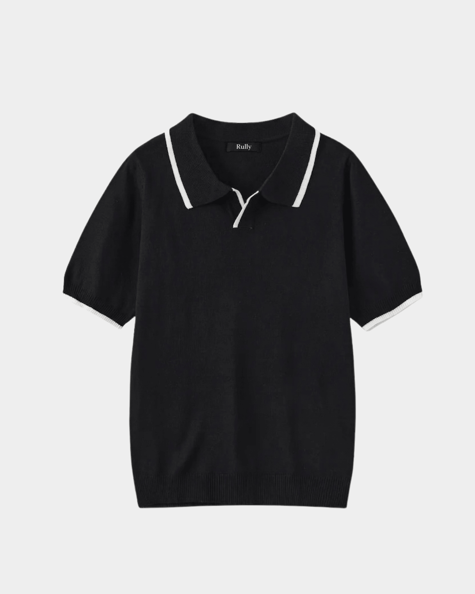 Men's Contrast Trim Knit Polo - Black - Rully Official