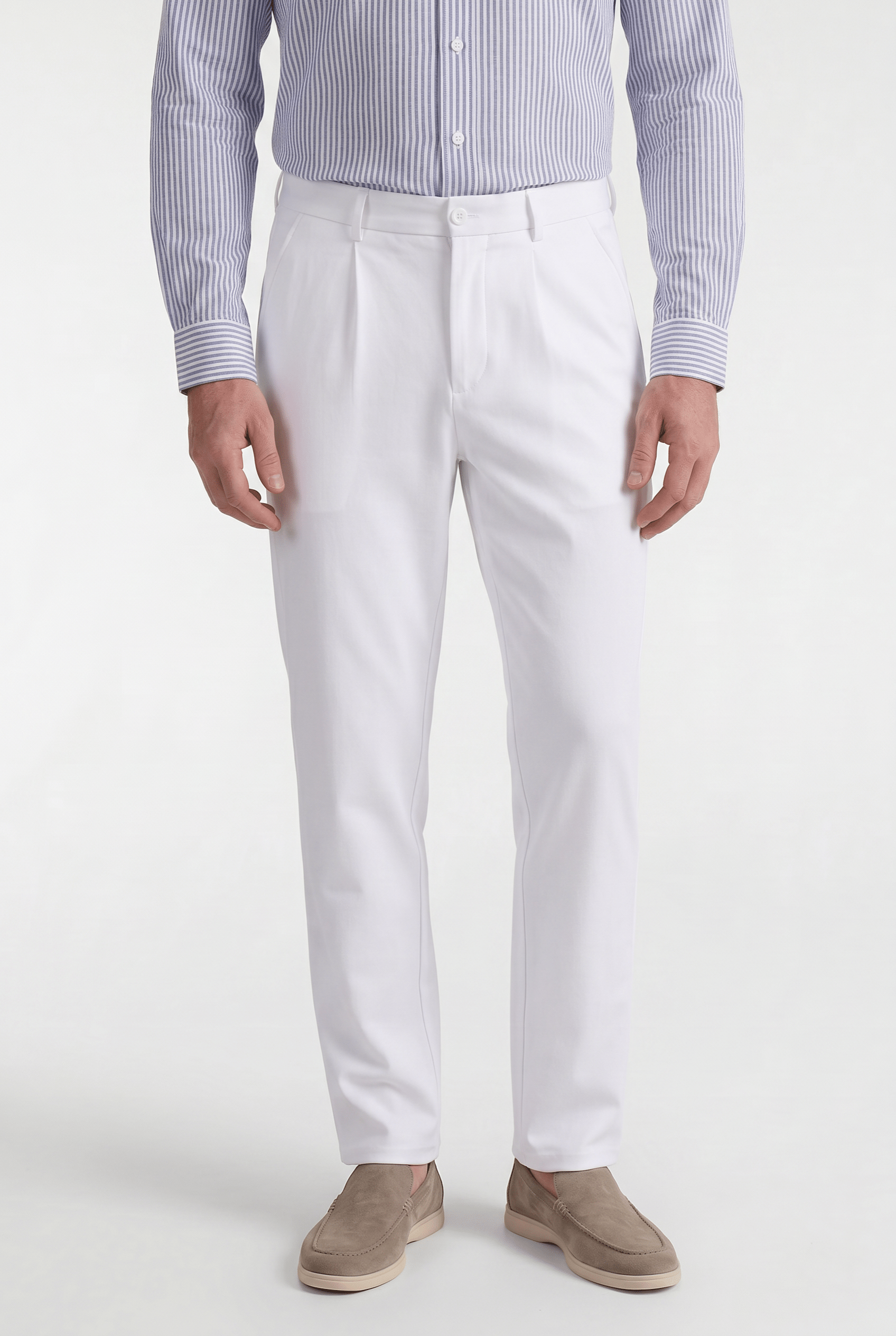 Men’s Pleated Tailored Trousers - White - Rully Official