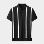 Men's Bold Stripe Knit Polo Shirt - Black/White - Rully Official