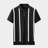 Men's Bold Stripe Knit Polo Shirt - Black/White - Rully Official