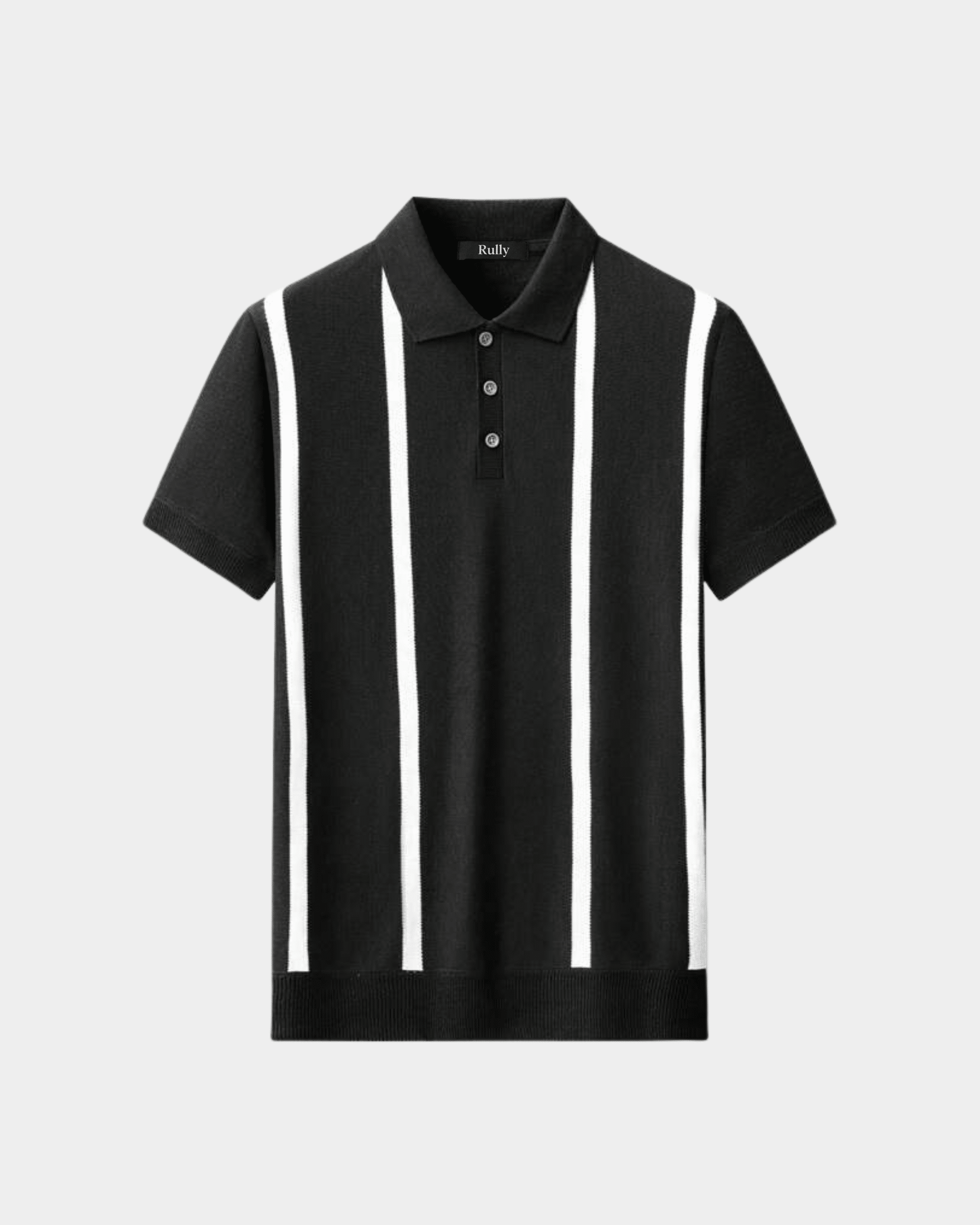 Men's Bold Stripe Knit Polo Shirt - Black/White - Rully Official