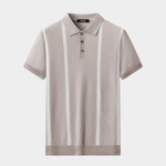 Men's Bold Stripe Knit Polo Shirt - Taupe/White - Rully Official