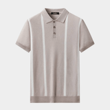 Men's Bold Stripe Knit Polo Shirt - Taupe/White - Rully Official