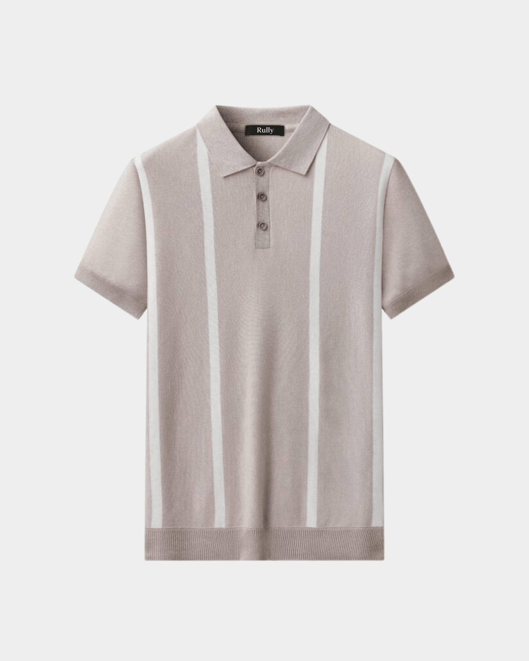 Men's Bold Stripe Knit Polo Shirt - Taupe/White - Rully Official