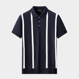 Men's Bold Stripe Knit Polo Shirt - Navy/White - Rully Official