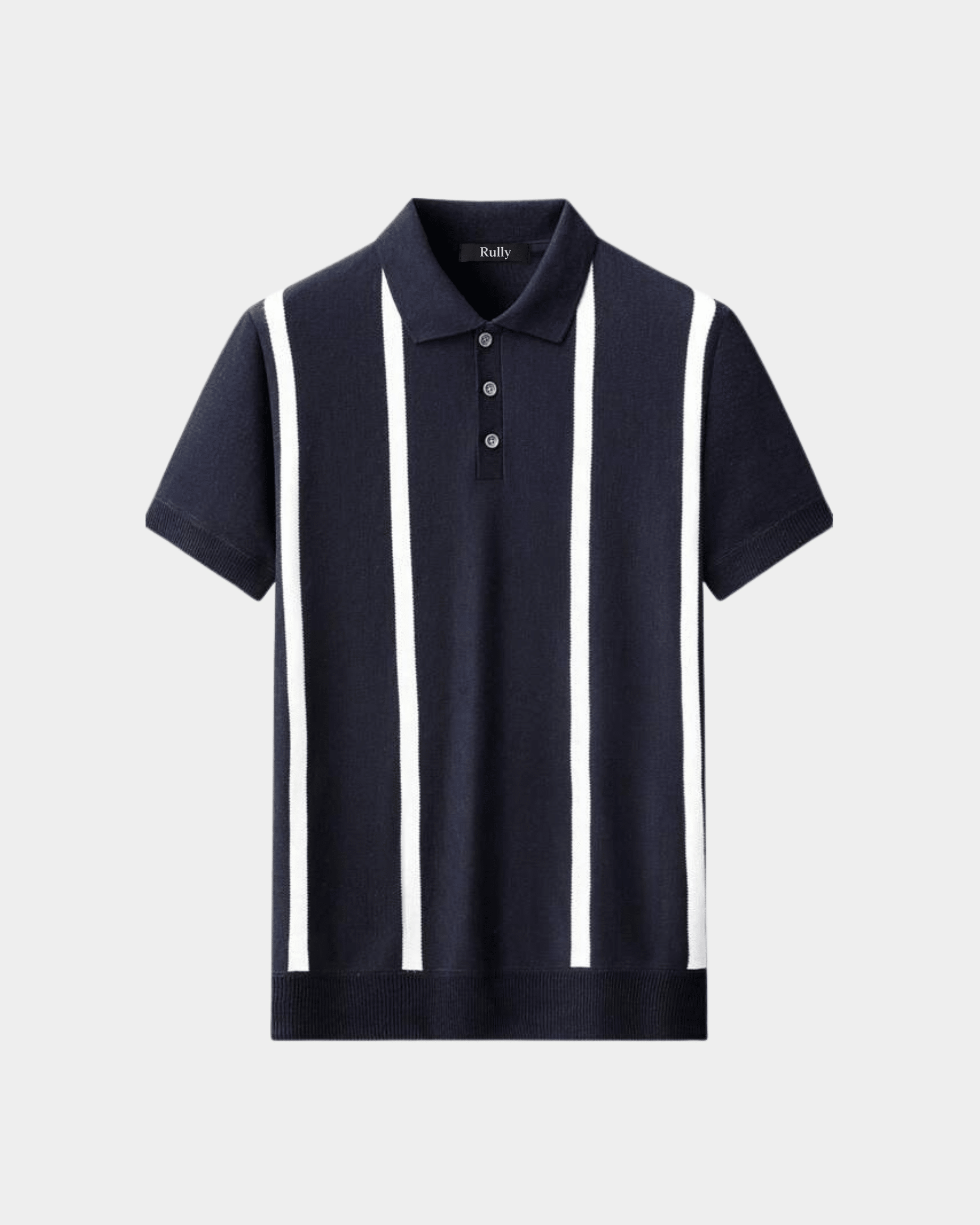 Men's Bold Stripe Knit Polo Shirt - Navy/White - Rully Official