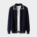Men's Extra-Fine Merino Wool Two-Tone Polo Cardigan