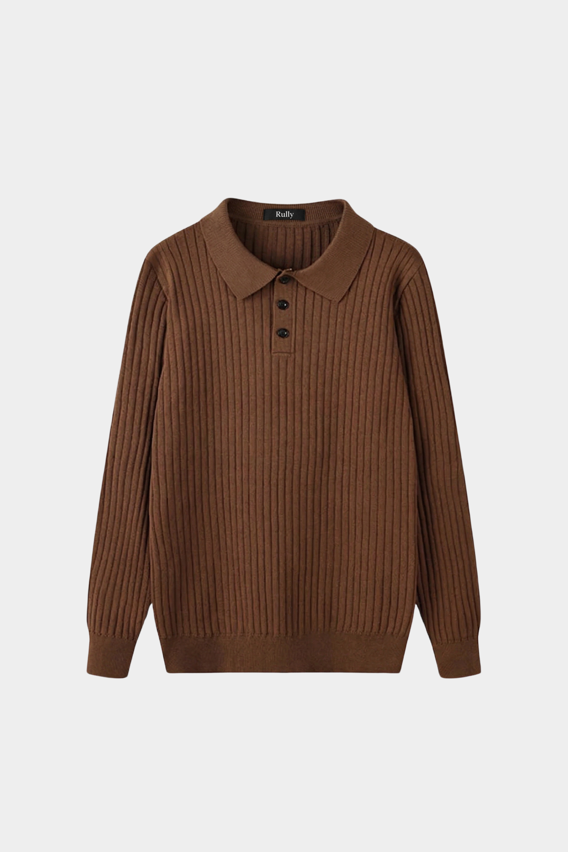 Men’s Ribbed Knit Polo – Long Sleeve