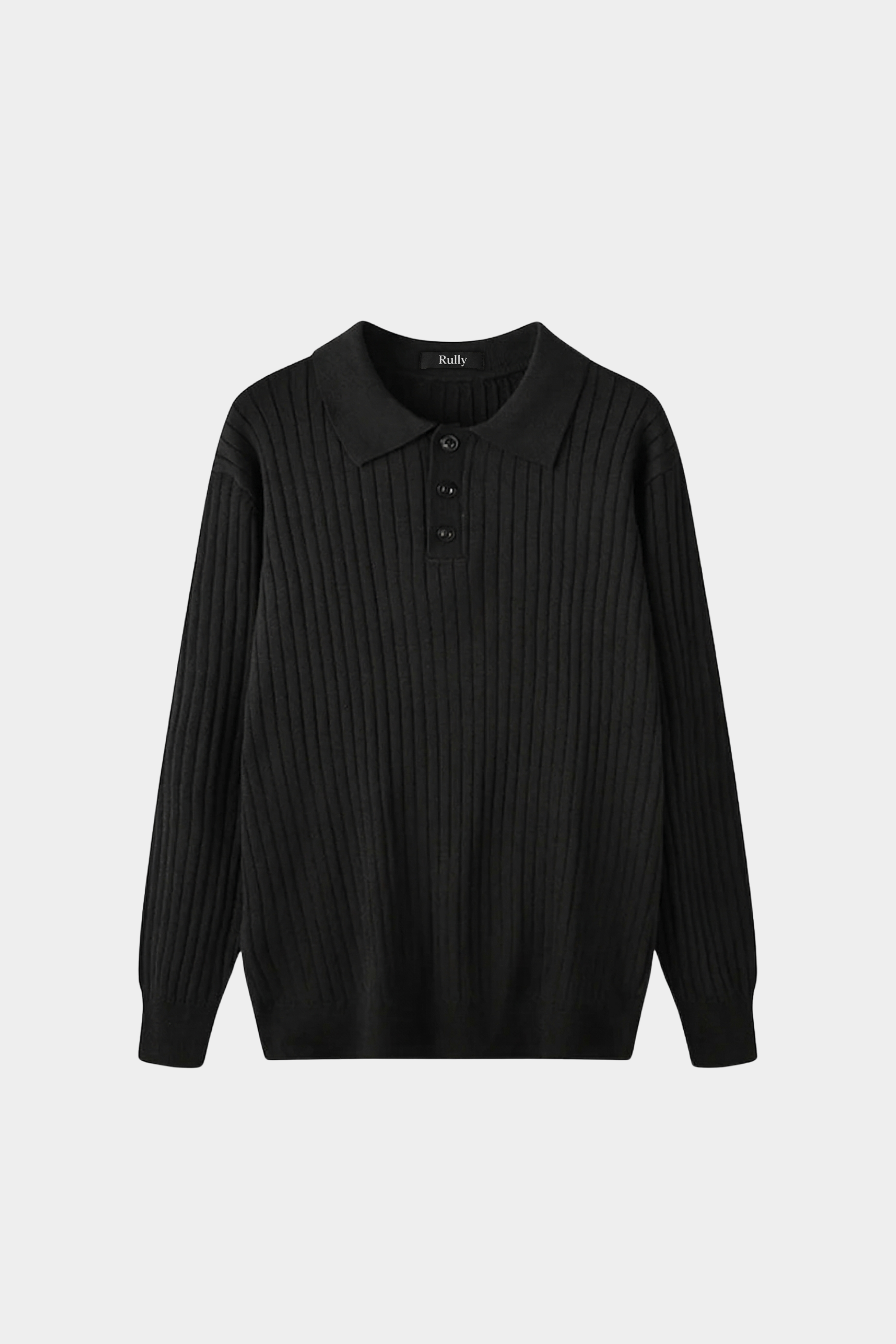 Men’s Ribbed Knit Polo – Long Sleeve