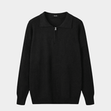Men’s Half-Zip Knit Polo Jumper - Black - Rully Official