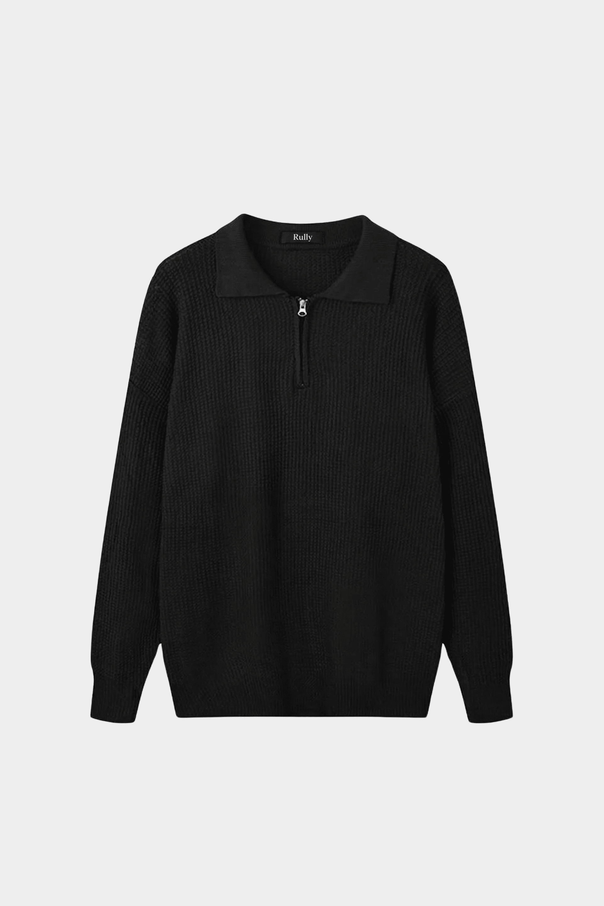 Men’s Half-Zip Knit Polo Jumper - Black - Rully Official
